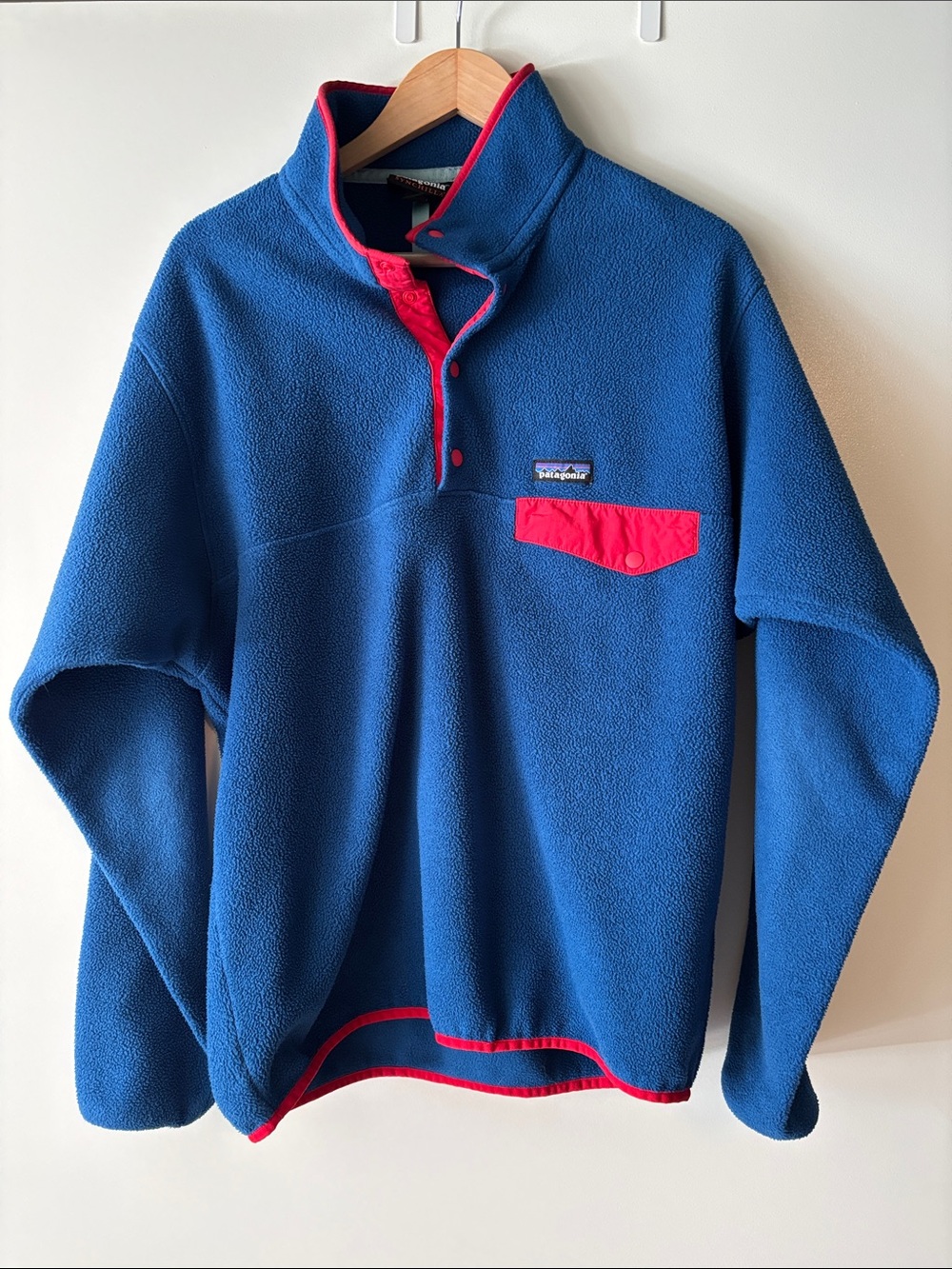 Patagonia Blue Fleece Snap-T Pullover with Red Trim